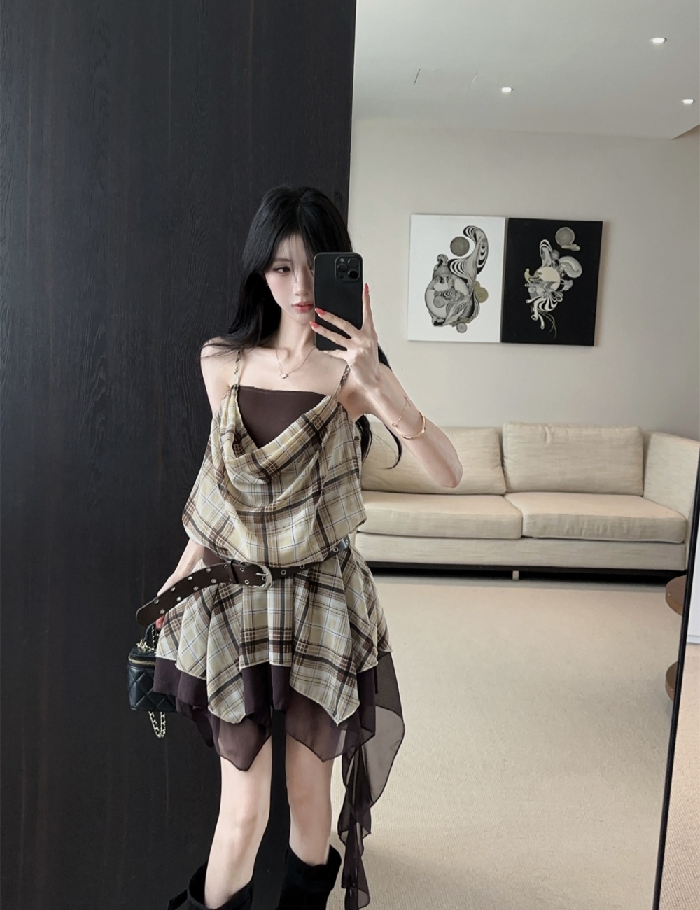 Mixed colors sling retro fashion irregular summer dress