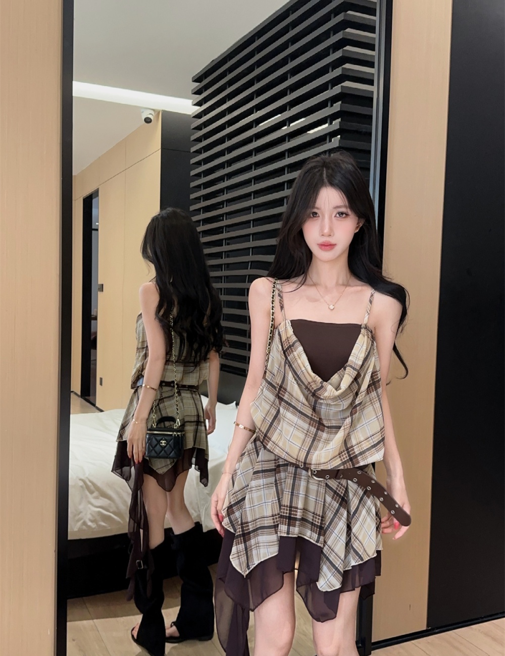 Mixed colors sling retro fashion irregular summer dress