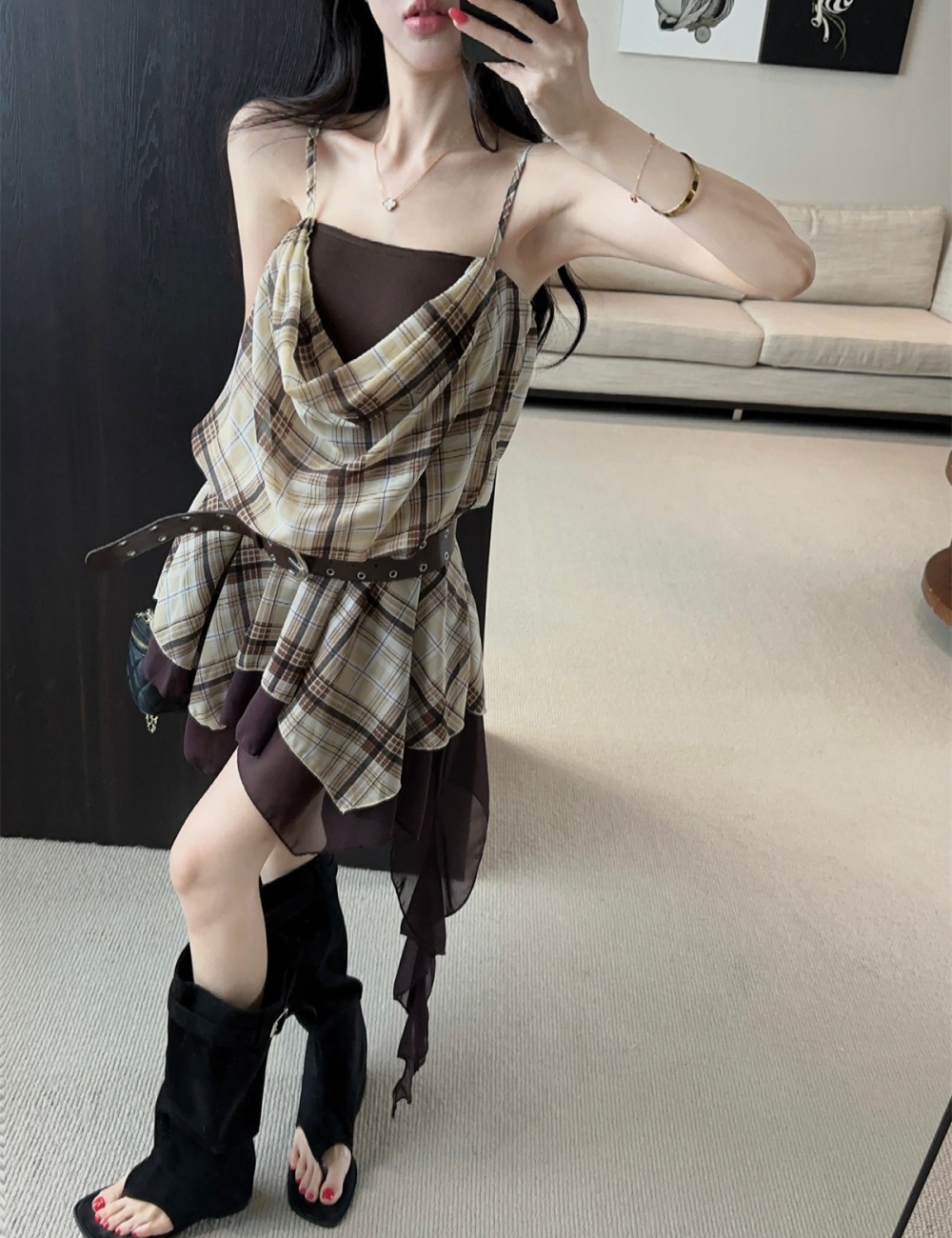 Mixed colors sling retro fashion irregular summer dress