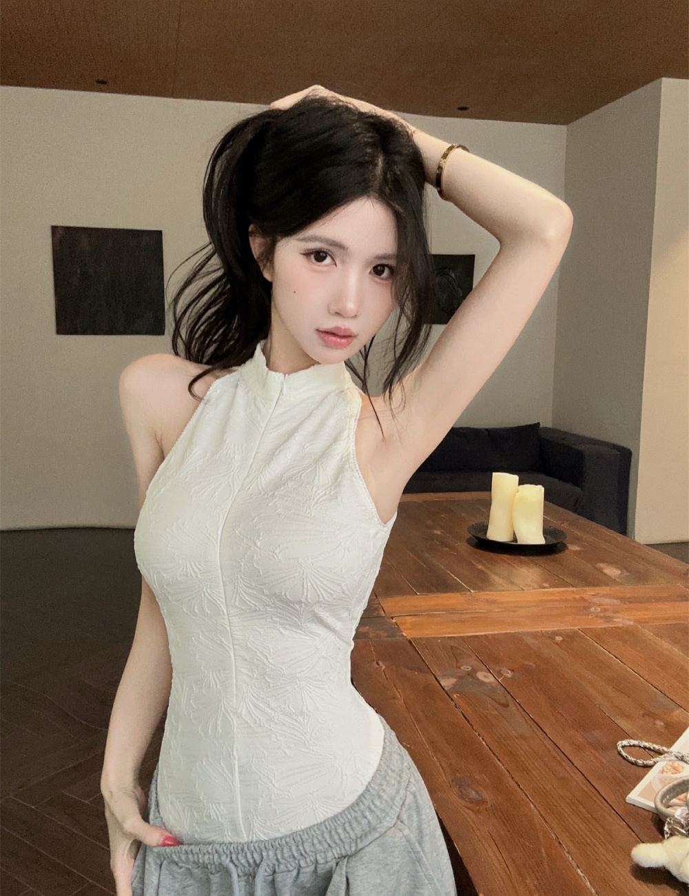 Sleeveless summer leotard zip spicegirl vest for women