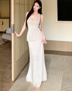 Retro high waist skirt sling short skirt 2pcs set