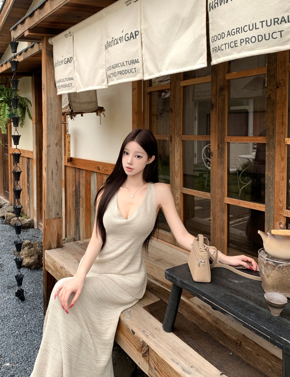 Retro high waist skirt sling short skirt 2pcs set