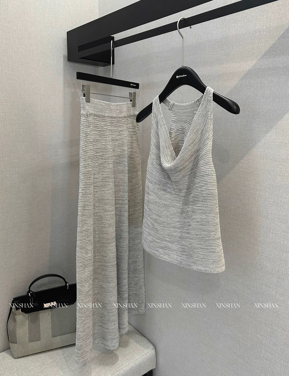 Retro high waist skirt sling short skirt 2pcs set