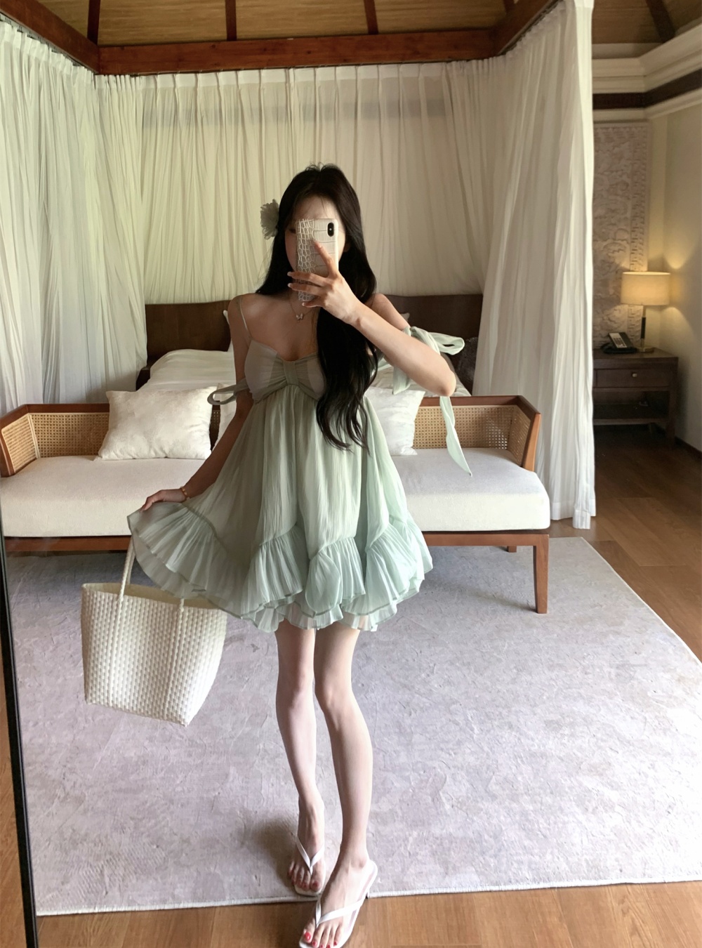 Maiden summer bow dress sling thin France style T-back