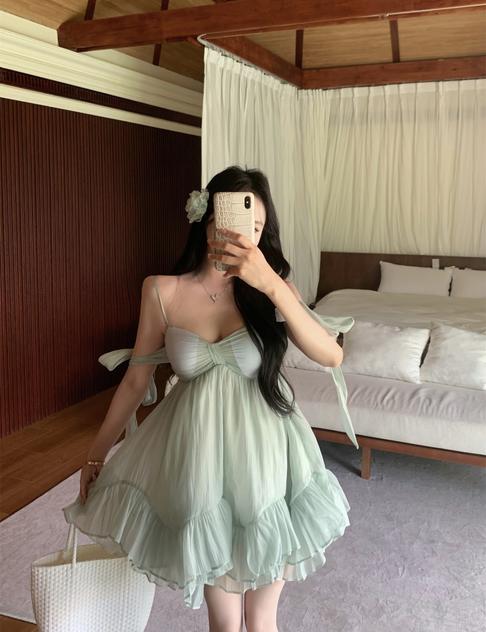 Maiden summer bow dress sling thin France style T-back