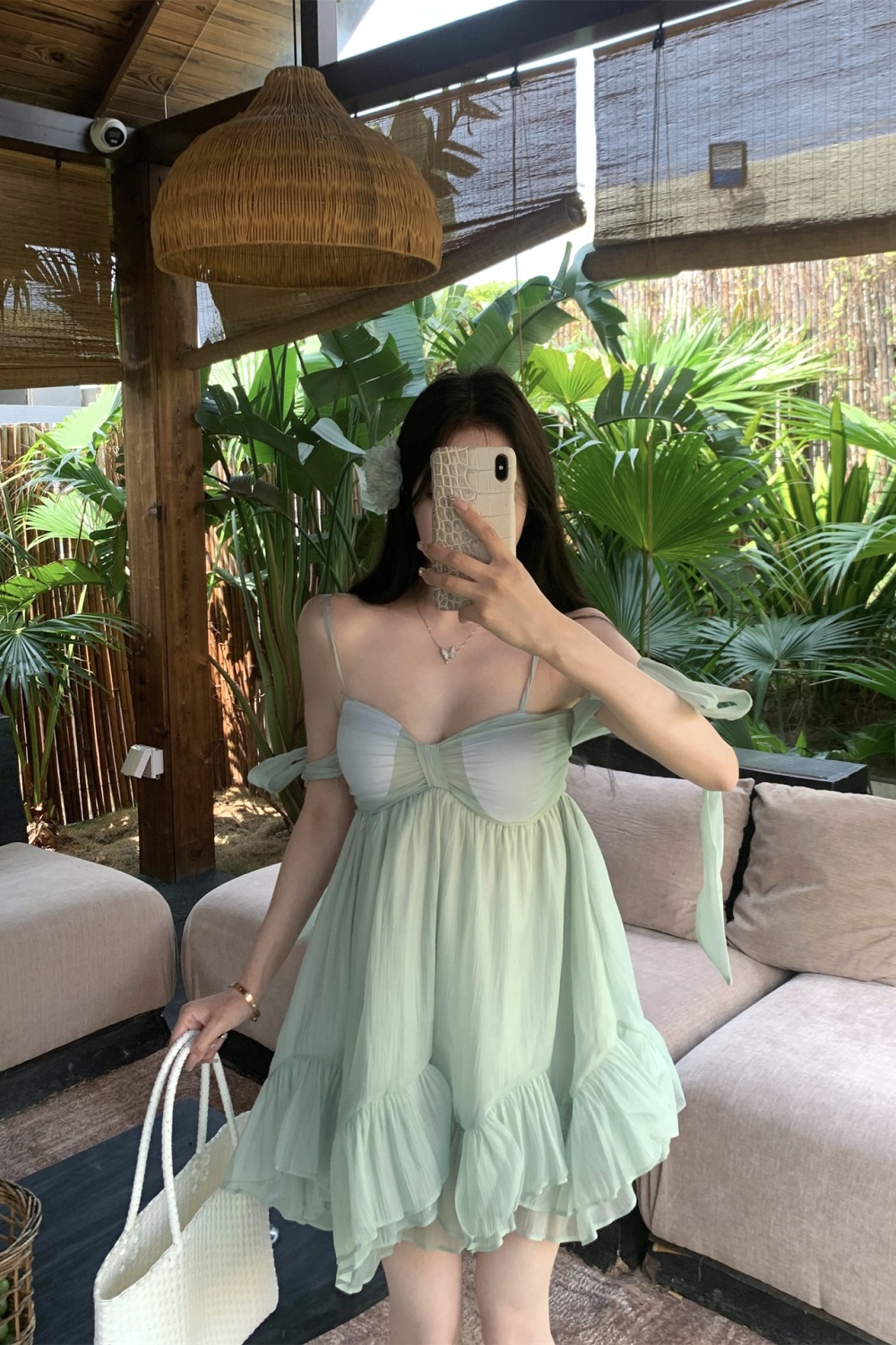 Maiden summer bow dress sling thin France style T-back
