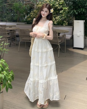 Sling long dress pinched waist dress for women
