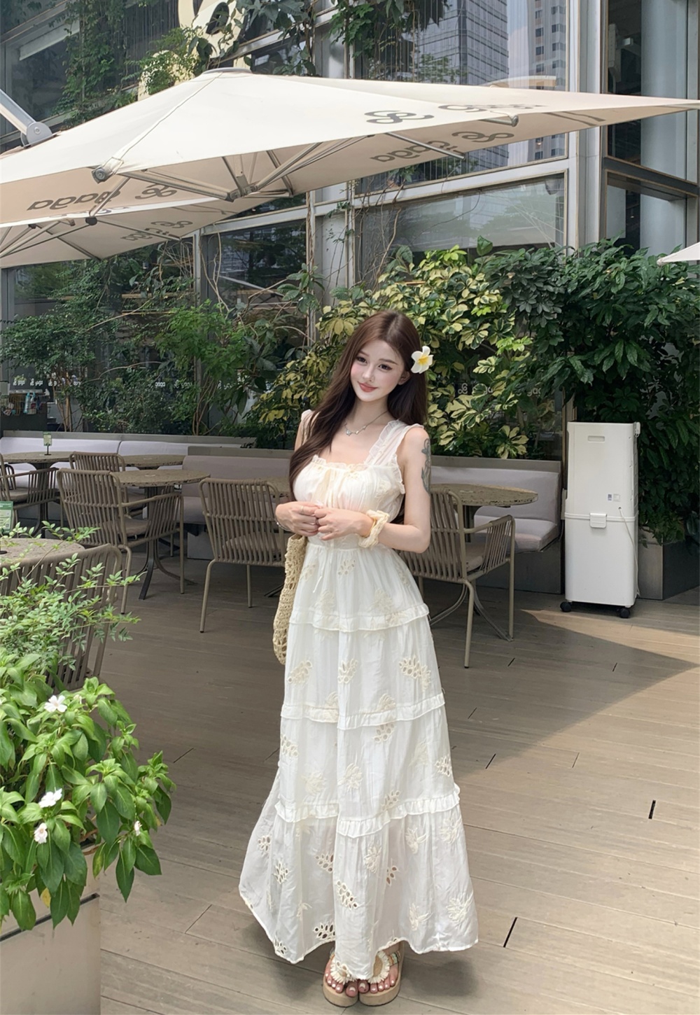 Sling long dress pinched waist dress for women