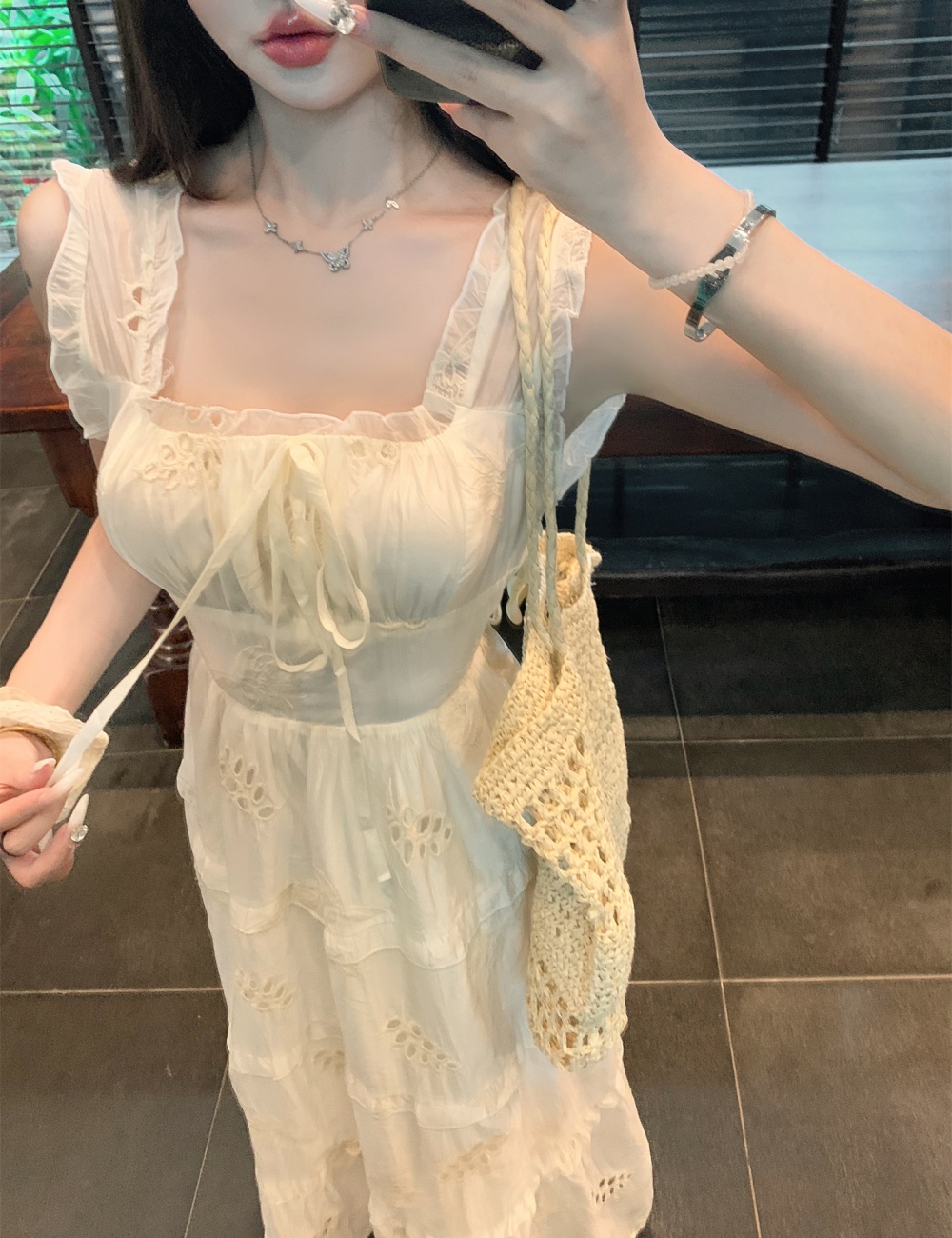 Sling long dress pinched waist dress for women