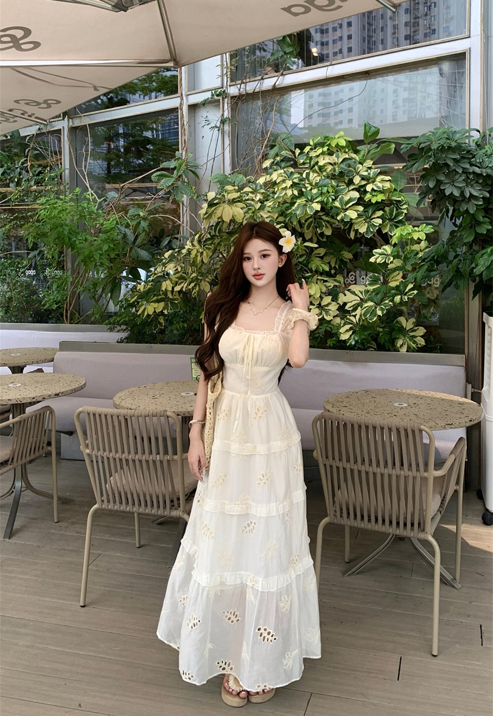Sling long dress pinched waist dress for women