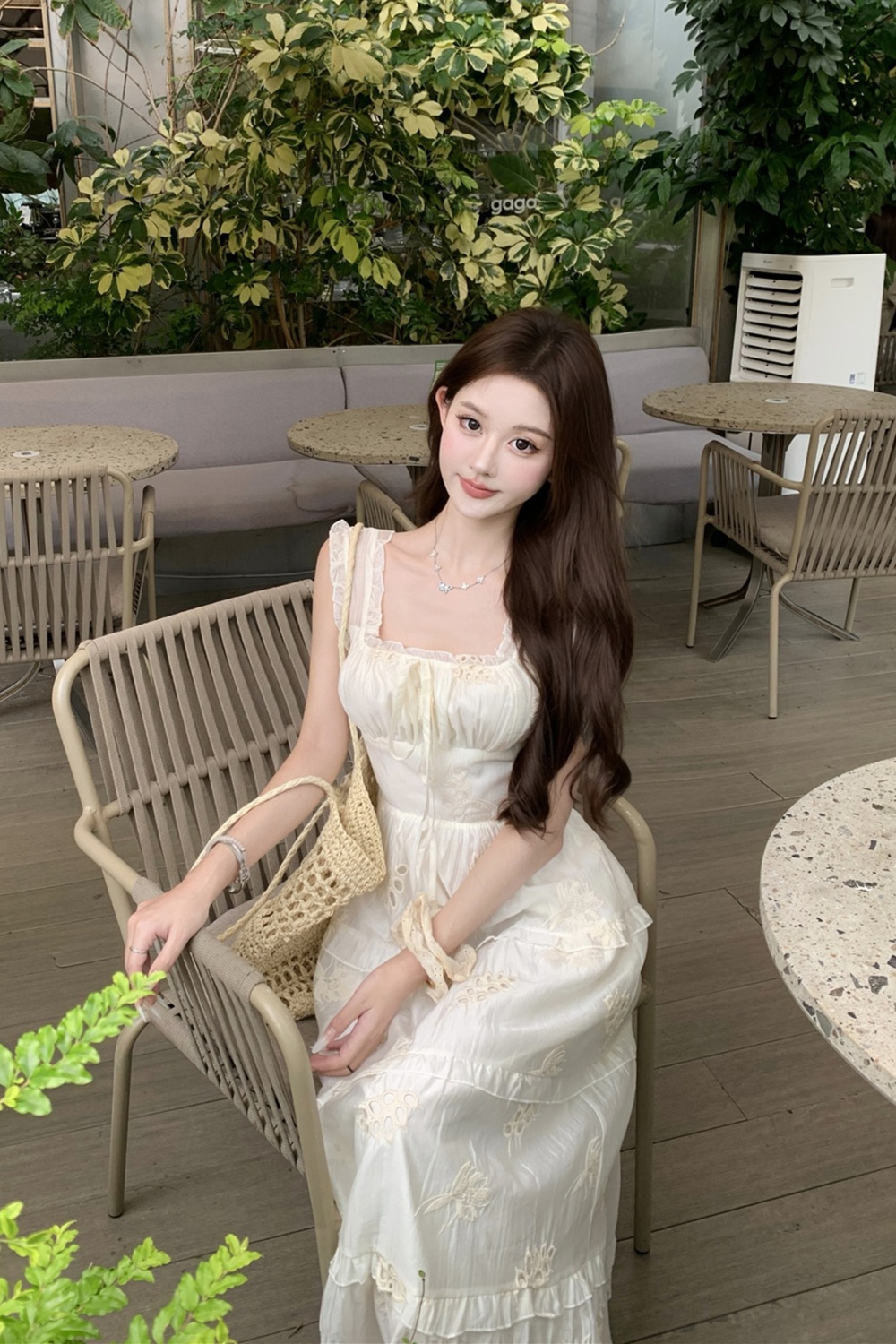 Sling long dress pinched waist dress for women