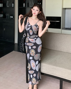 Pinched waist retro long dress sling corset for women
