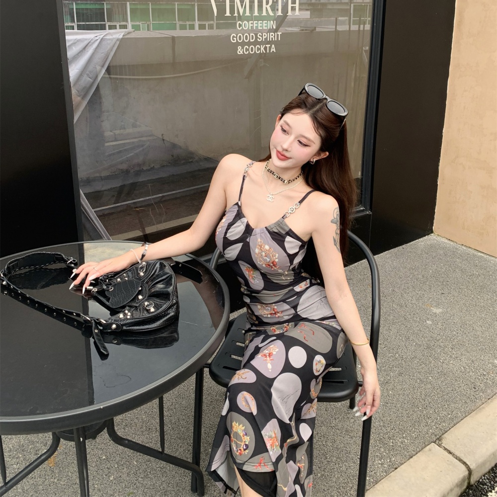Pinched waist retro long dress sling corset for women