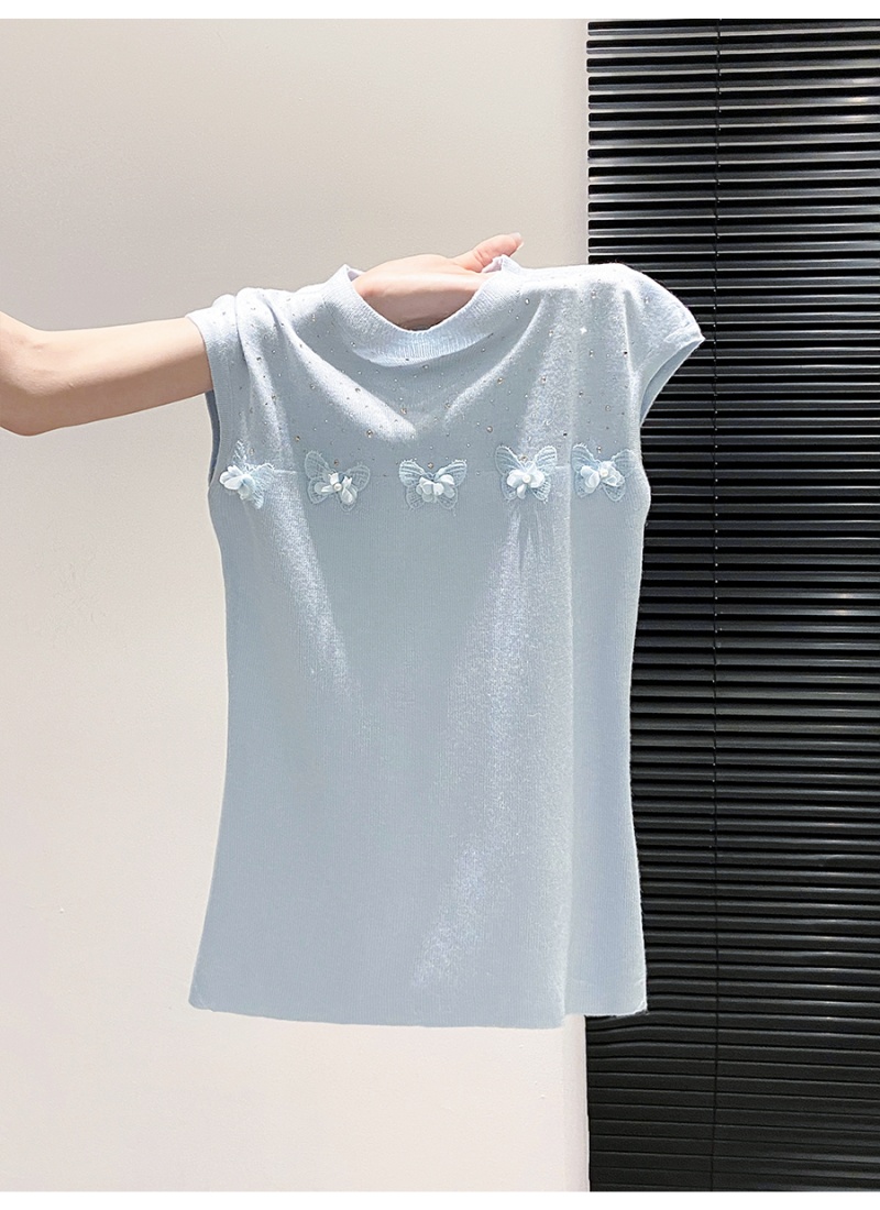 All-match butterfly tops rhinestone sweater for women