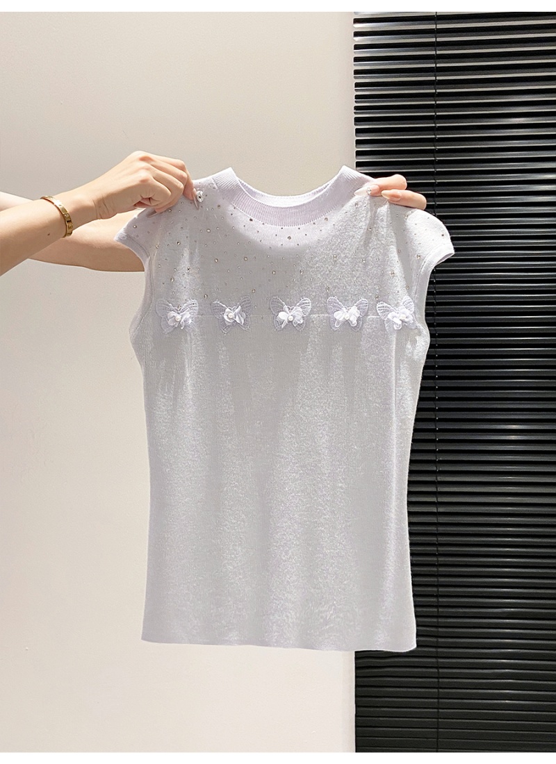 All-match butterfly tops rhinestone sweater for women