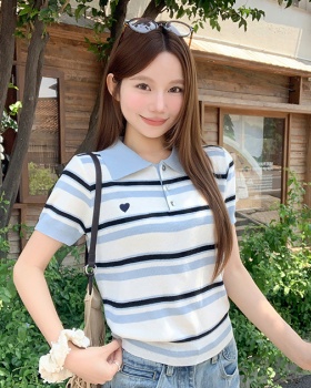 Breathable show young tops lapel summer sweater for women