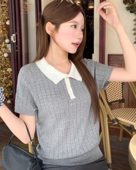 Mixed colors short sleeve sweater temperament tops for women