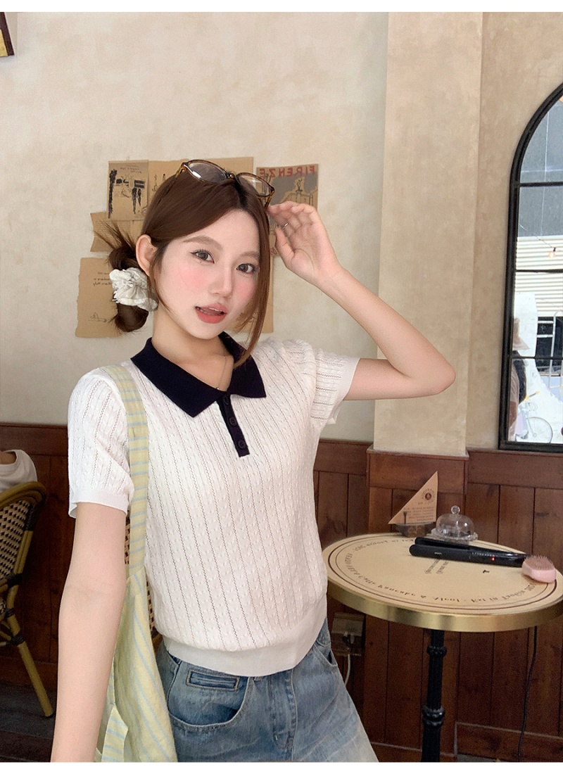 Mixed colors short sleeve sweater temperament tops for women