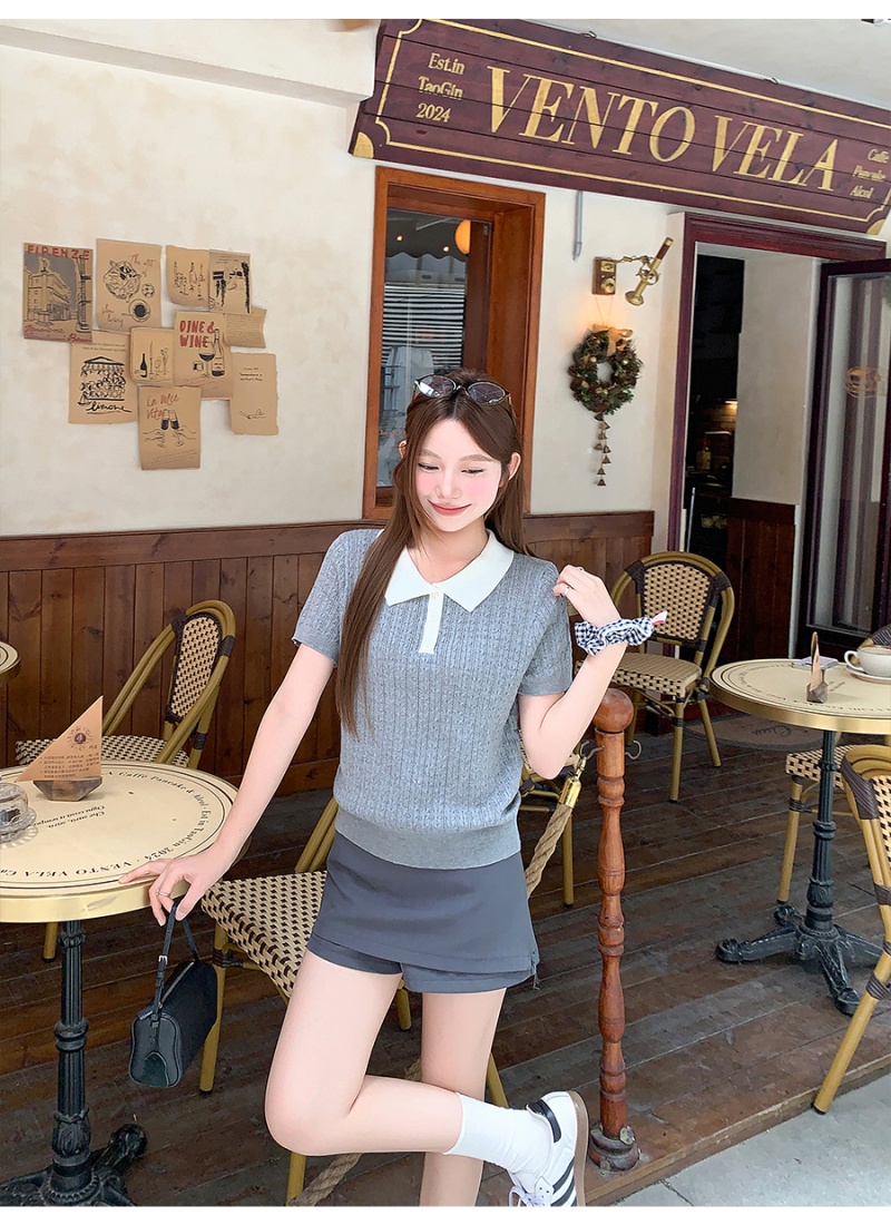 Mixed colors short sleeve sweater temperament tops for women