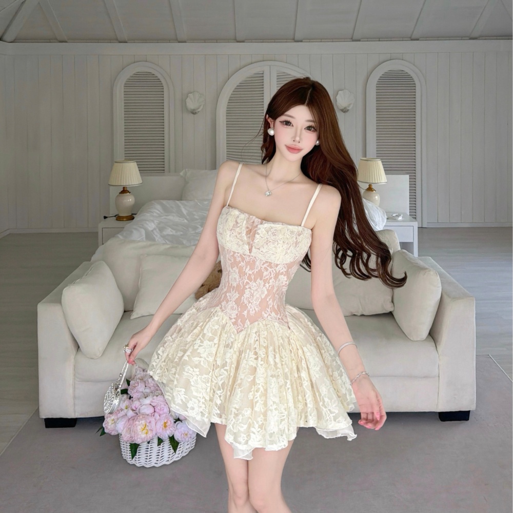 Thick and disorderly France style pinched waist dress