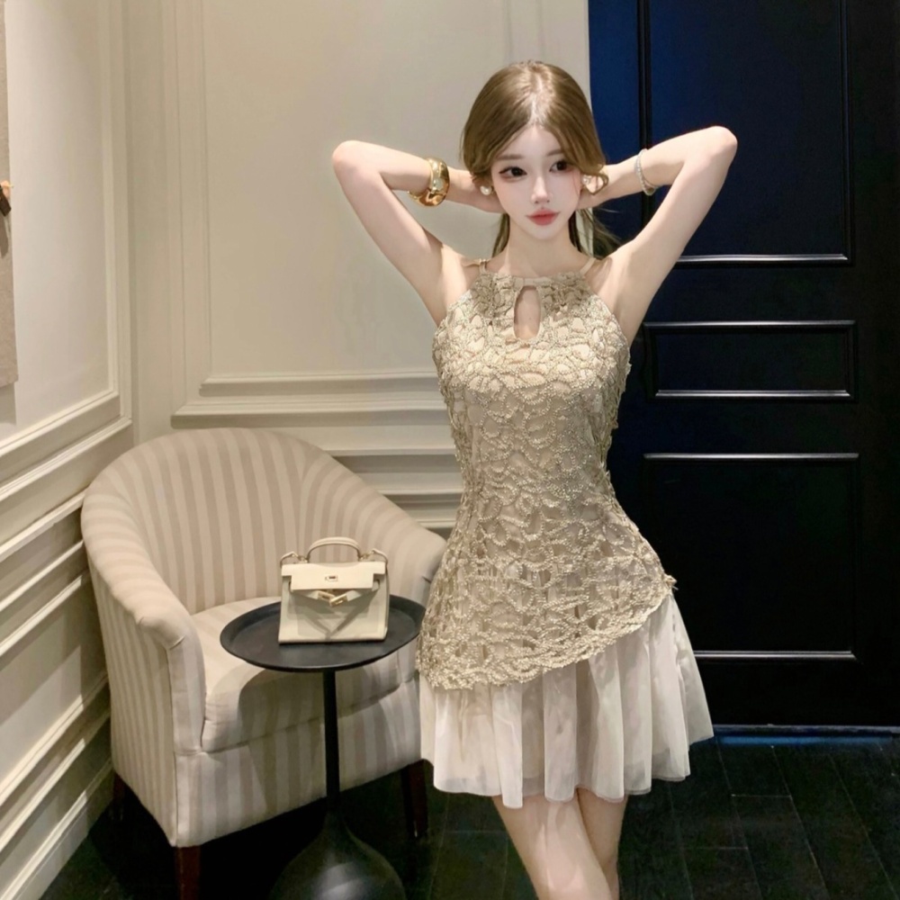 Sexy France style winter slim hollow dress for women