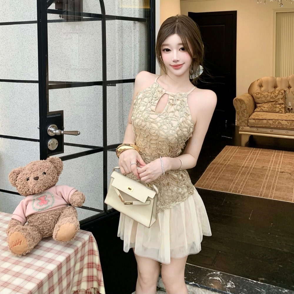 Sexy France style winter slim hollow dress for women