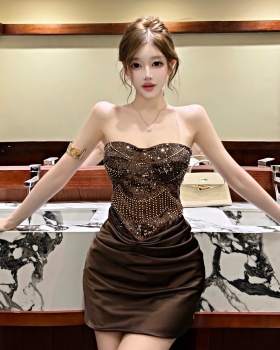 Enticement wrapped chest splice rhinestone dress