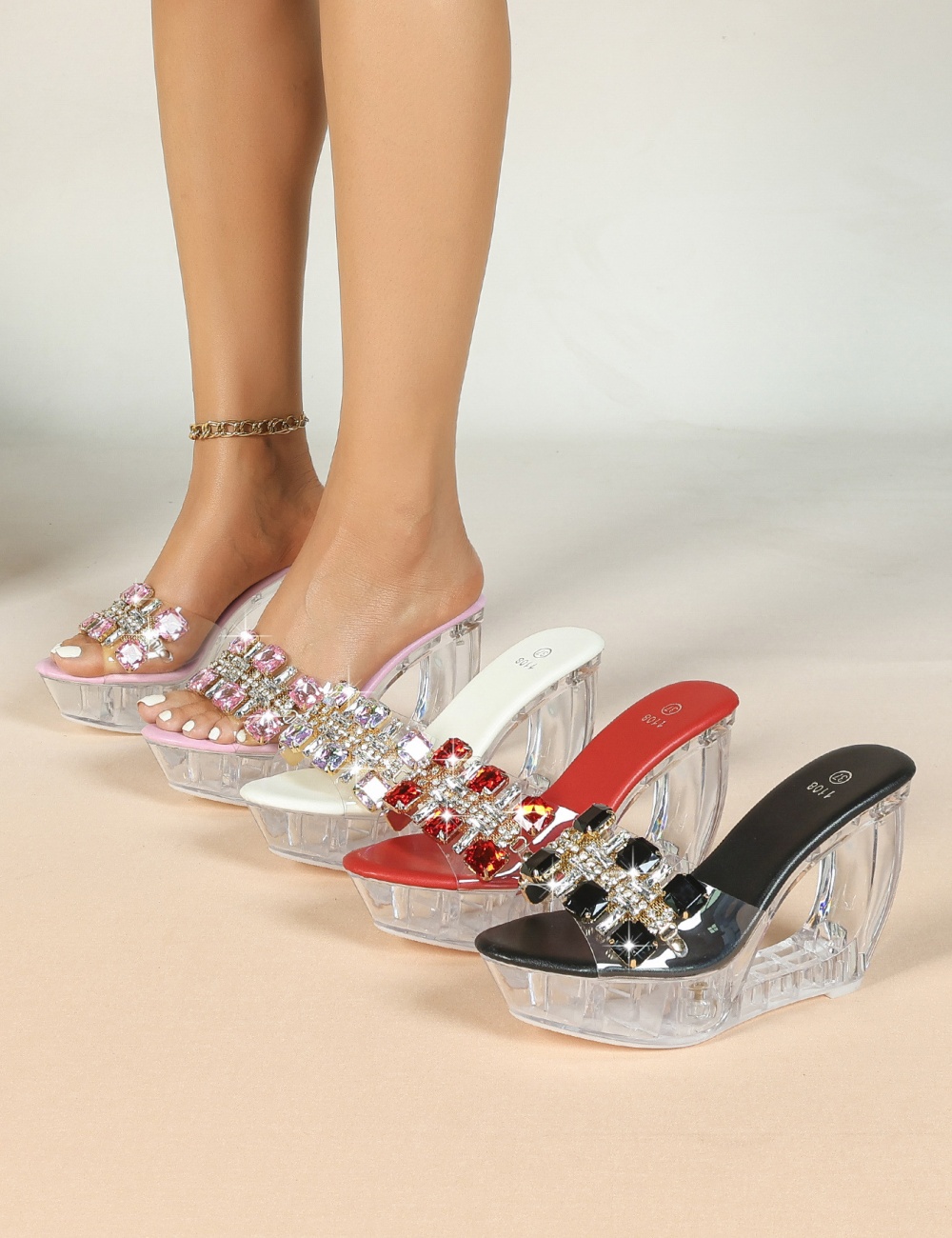 Fashion square head high-heeled slippers for women