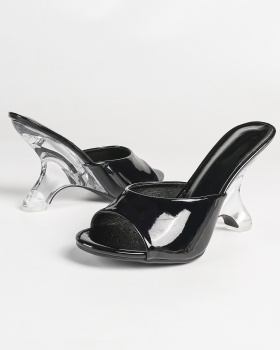 Open toe lady transparent lazy shoes sexy crystal slippers
