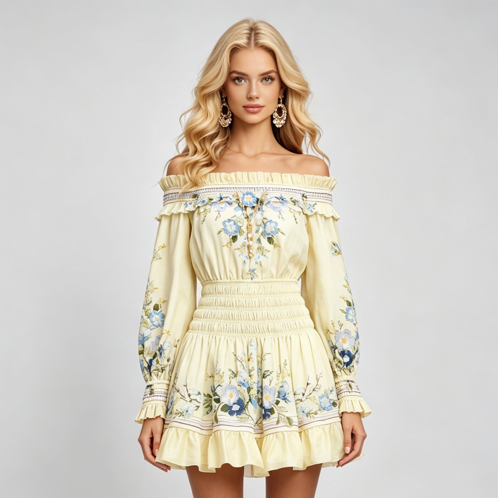 Elasticity horizontal collar long sleeve sexy dress