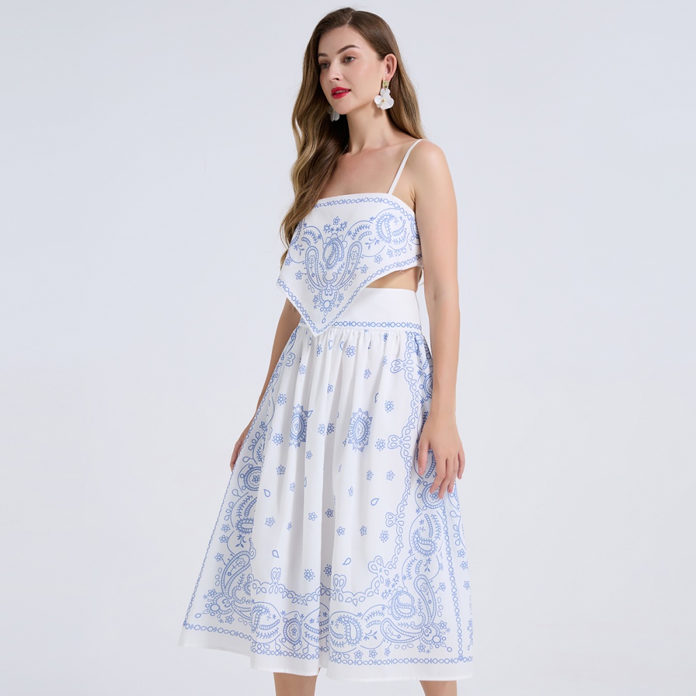 Printing summer high waist skirt sling fashion tops 2pcs set
