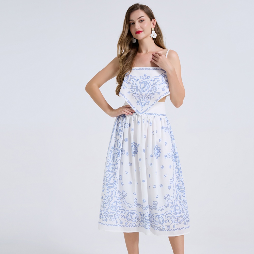 Printing summer high waist skirt sling fashion tops 2pcs set