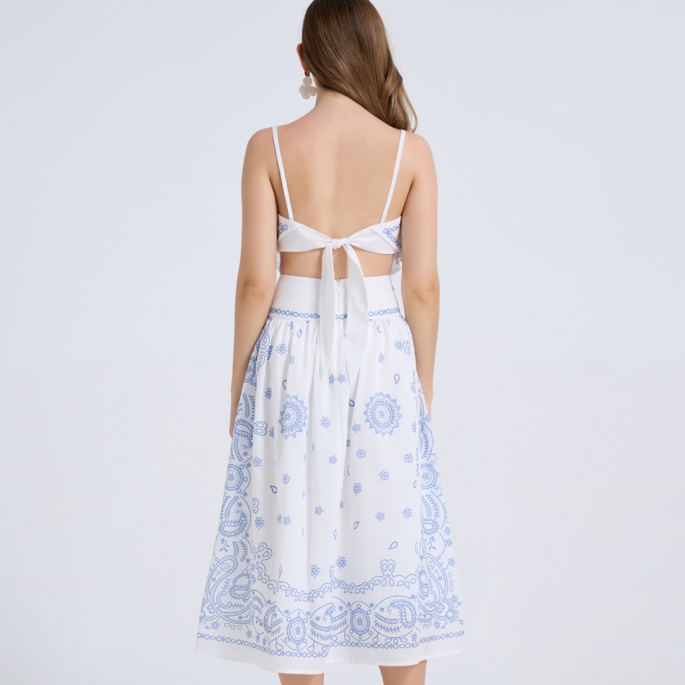 Printing summer high waist skirt sling fashion tops 2pcs set