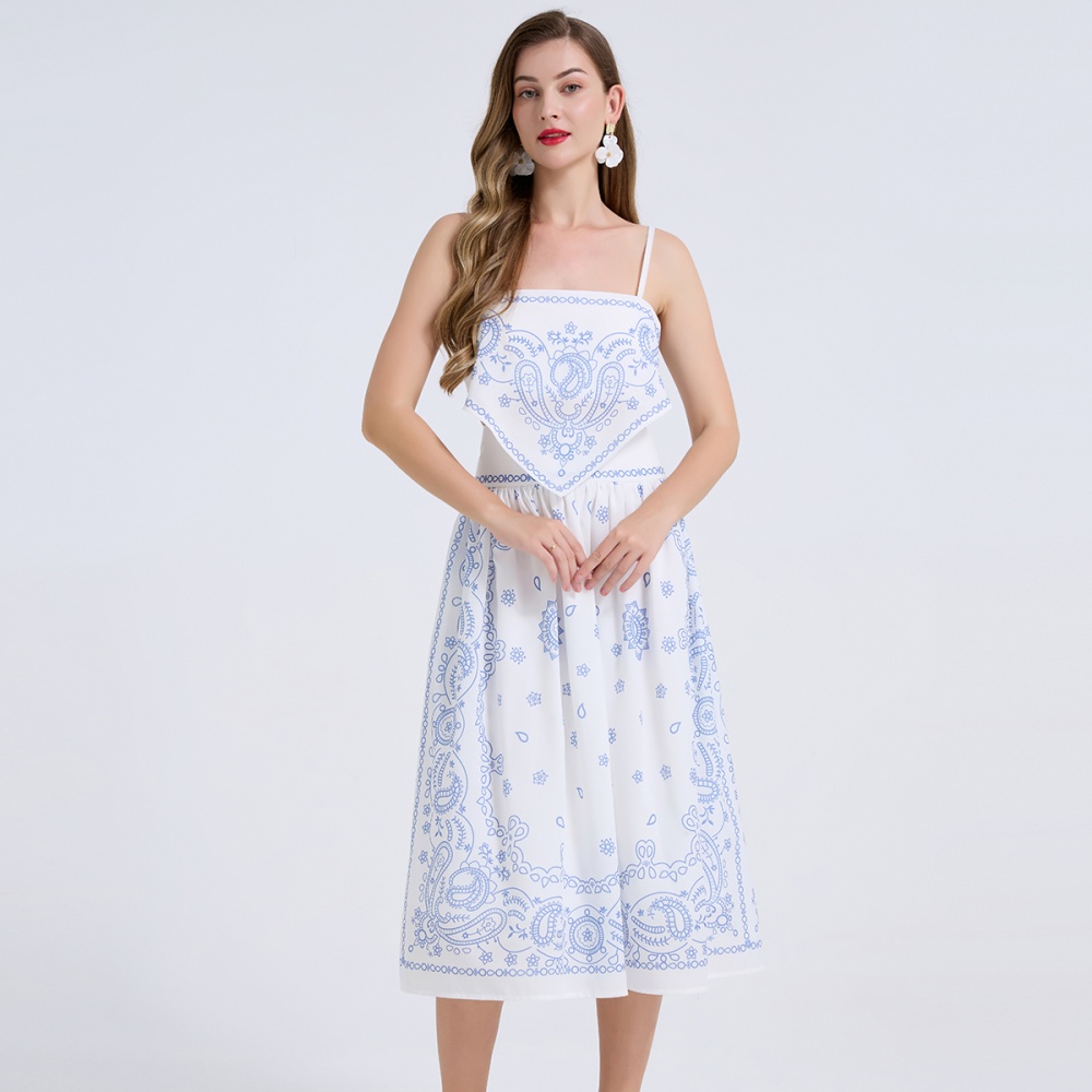 Printing summer high waist skirt sling fashion tops 2pcs set