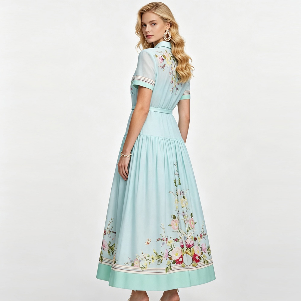 Summer high waist cotton linen simple short sleeve A-line dress