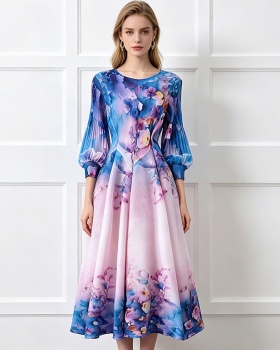 Elasticity seaside dress fold long dress for women