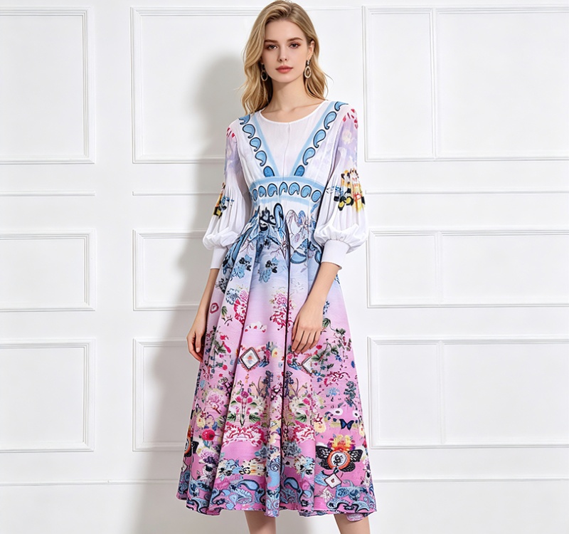 Elasticity seaside dress fold long dress for women
