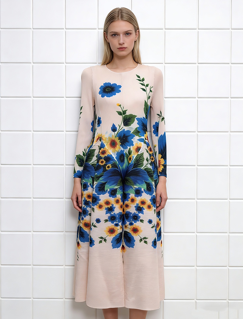 Vacation large yard seaside fold elegant printing dress