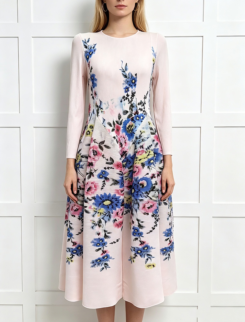 Vacation large yard seaside fold elegant printing dress
