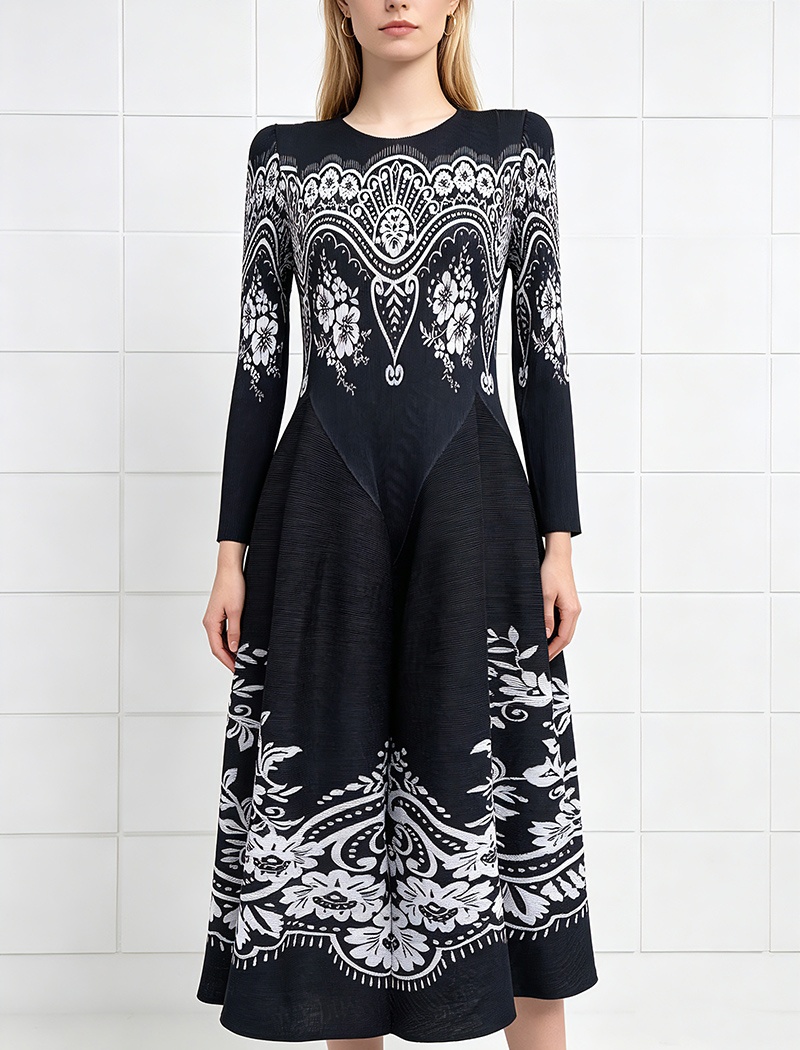 Vacation large yard seaside fold elegant printing dress