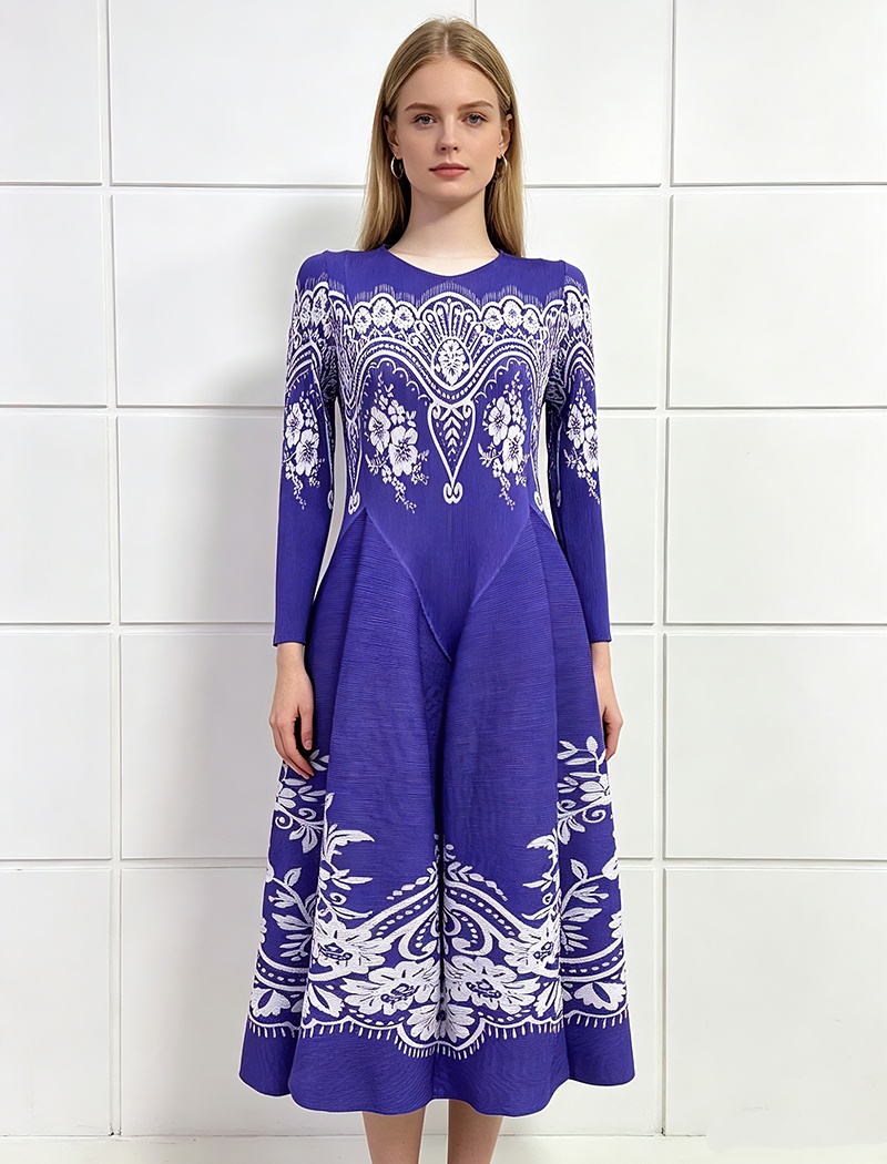 Vacation large yard seaside fold elegant printing dress