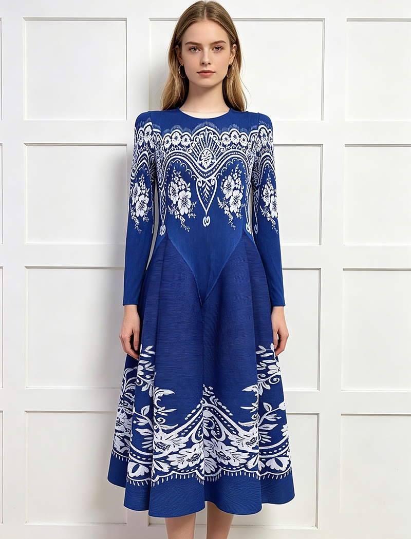 Vacation large yard seaside fold elegant printing dress