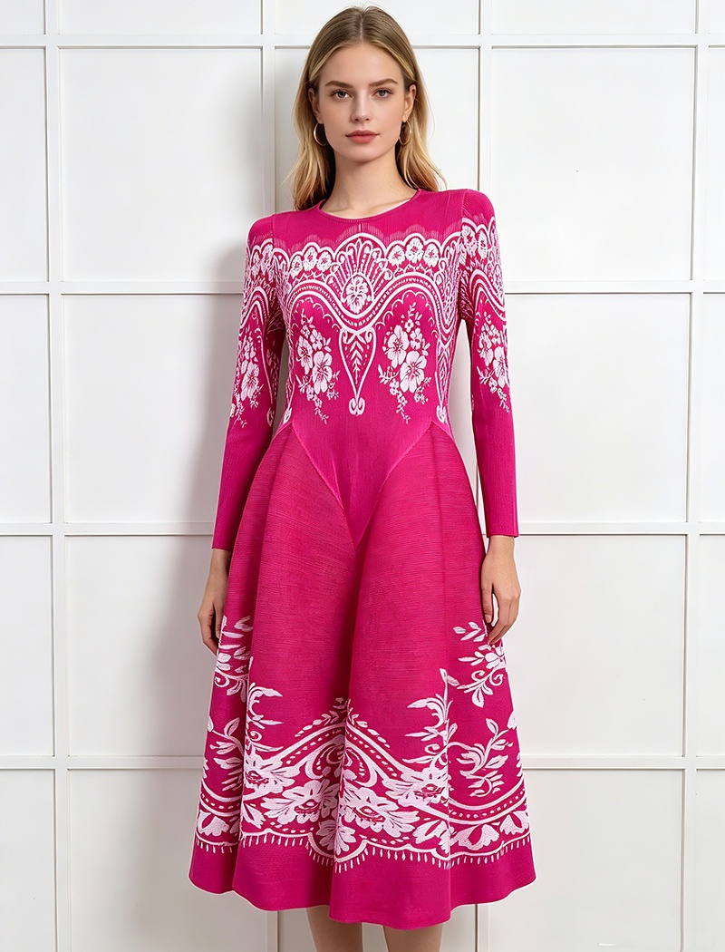Vacation large yard seaside fold elegant printing dress