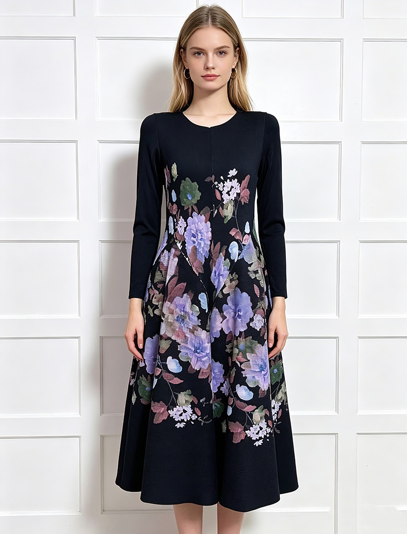 Vacation large yard seaside fold elegant printing dress