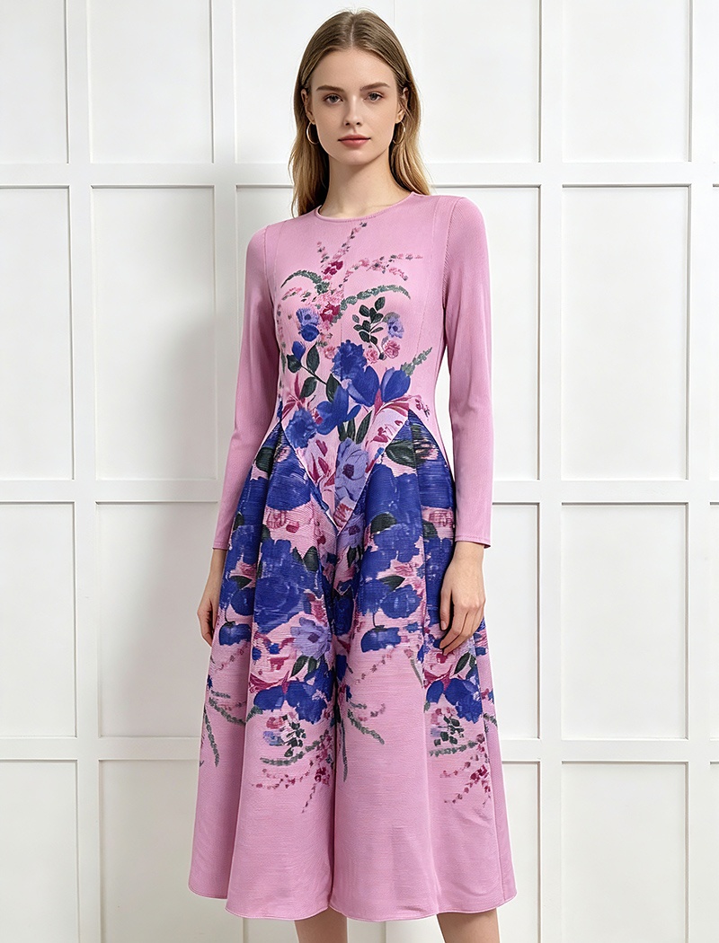 Vacation large yard seaside fold elegant printing dress