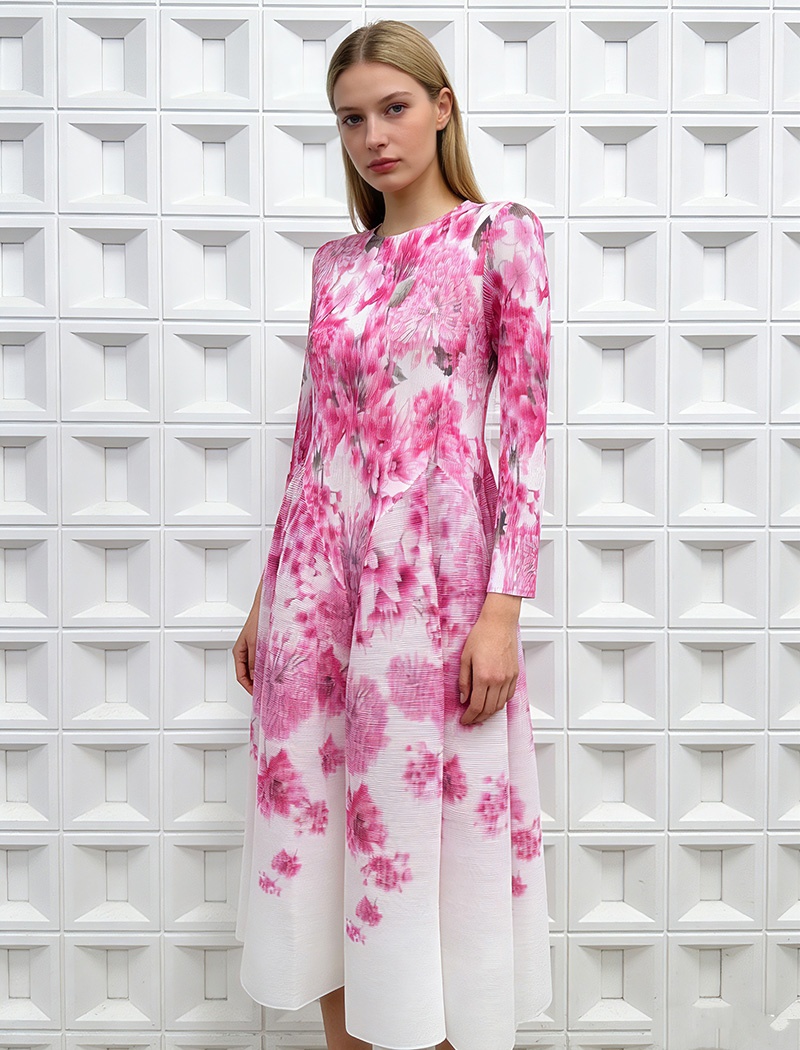 Vacation large yard seaside fold elegant printing dress
