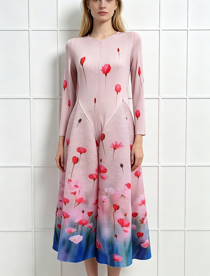 Vacation large yard seaside fold elegant printing dress
