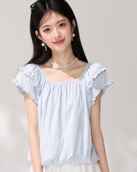 Light-blue tops slim small shirt for women
