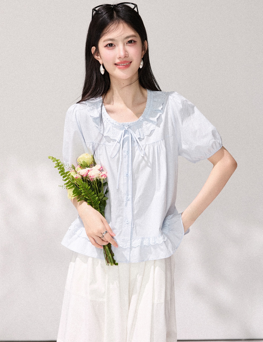 Puff sleeve small shirt all-match shirt for women