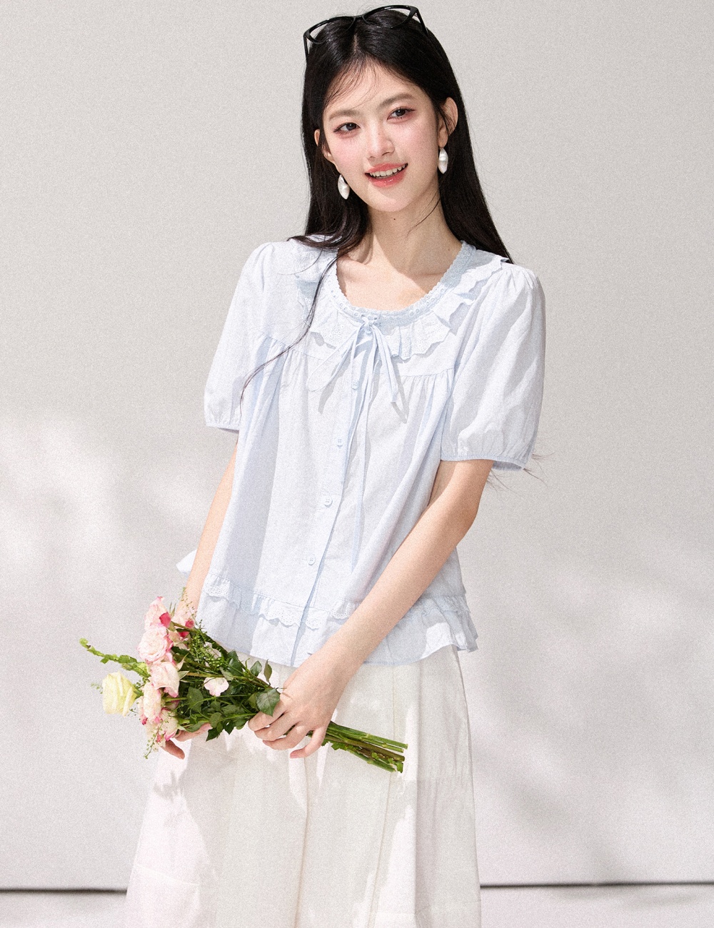 Puff sleeve small shirt all-match shirt for women